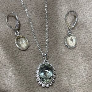 Green Prasiolite Rhodium Over Sterling Silver Necklace & dangle earrings set